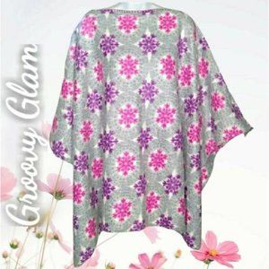 GROOVY GLAM Handmade Pink and Purple Snowflakes on Gray Fleece Poncho